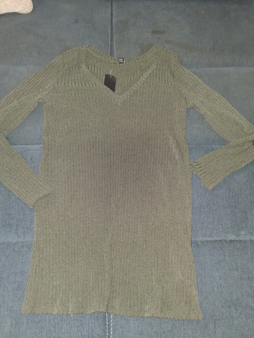 Forever 21 Olive Ribbed V-Neck Long Sleeve Sweater Top